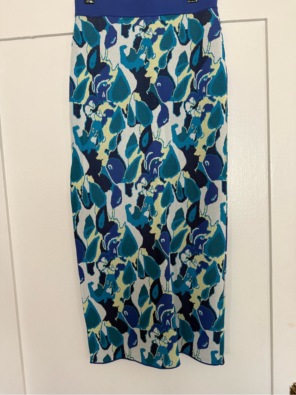 STAUD Blue and Teal Knit Midi Skirt